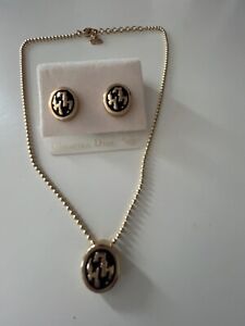 Designer CHRISTIAN DIOR Enamel Pendant Necklace & Earrings Set ~ Signed - NEW