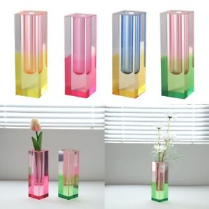 Flower Arrangement Hydroponic Vase Acrylic Pot Square Column Shape Glass Vase