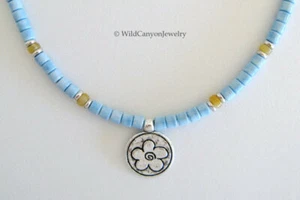 Pewter Flower Round Pendant Necklace - Picture 1 of 3