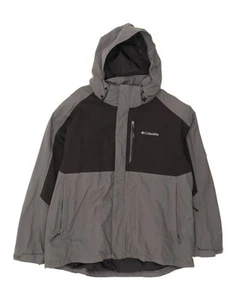 COLUMBIA Mens Hooded Rain Jacket UK 42 XL Grey Colourblock Nylon CP27 - Picture 1 of 3