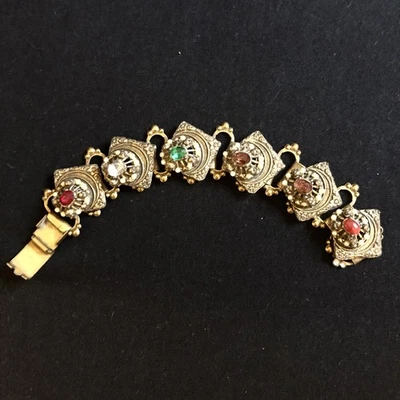 Vintage ..Slide Inspired Costume Bracelet..Fold-Over Clasp..assorted Stones - Image 1 of 4