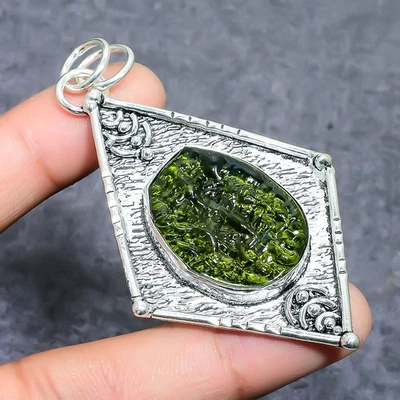 Ювелирный кулон из серебра 925 пробы с молдавитом кварцем 2,96 дюйма u262 - Изображение 1 из 3