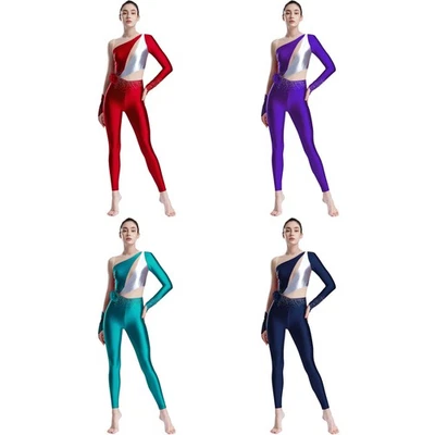 Damen Pullover Langarm Rompers Training Bodysuit Schlank Klasse 3D Blume Übung - Bild 1 von 4