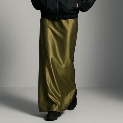 Vintage Cachet Iridescent Olive Taffeta Maxi Skirt Formal Evening Column Style 8 - Image 1 of 4