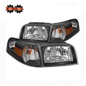 06-11  Mercury Grand Marquis Black Housing Headlights + Corner Signal Amber - Picture 1 of 3