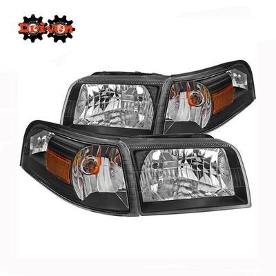 06-11  Mercury Grand Marquis Black Housing Headlights + Corner Signal Amber - Image 1 of 3