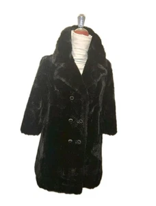 Cappotto auto doppiopetto vintage anni 70 Tissavel nero pelliccia sintetica donna tg14  - Foto 1 di 19