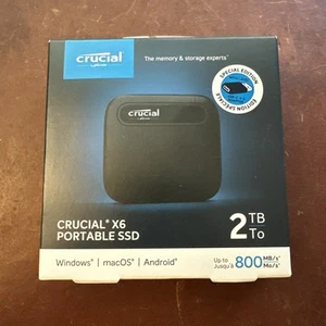 New Crucial X6 SE 2TB External USB-C/USB-A Portable SSD - Black - SEALED - Afbeelding 1 van 2