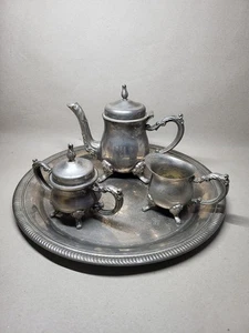 Teeservice Kaffeeservice versilbert # Set Tablett Kanne Zuckerdose Milchkännchen - Picture 1 of 16