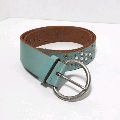 Aeropostale Leather Belt size Small, Studded Rhinestone Western Boho Green VGUC - Image 1 of 4