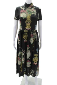 RED Valentino Womens Silk Short Sleeve Mock Neck Floral Dress Black Size 38 - Picture 1 of 8