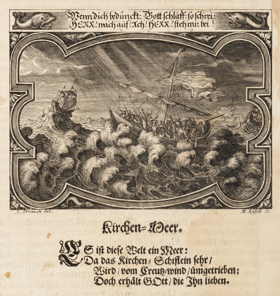 KÜSELL (*1626) nach STRAUCH (*1613), Emblem. Glaube und Gebet im Seesturm, KSt. - Bild 1 von 4