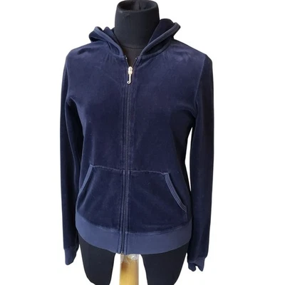 Juicy Couture Navy Blue Velour Track Suit Full Zip Hoodie Sweatshirt Y2K Style - Image 1 of 4