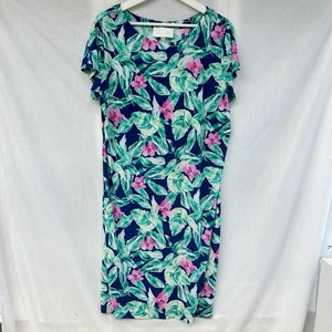 Vestido Pappagallo Talla XL Azul Rosa Verde Diseño Floral Manga Corta Tropical Medio - Imagen 1 de 8