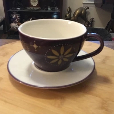 Starbucks Cup & Saucer Holiday 2006 Star Purple and Gold Set 12 oz Taza Taza Taza de té Foto 1 de 4