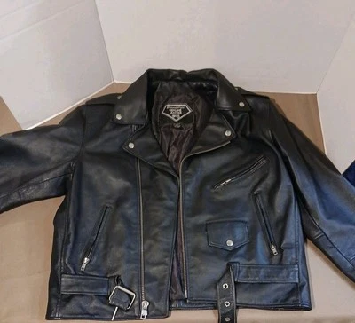 Black Diamond Plate 真皮摩托车拉链夹克,尺寸 L — 第 1/4 张图片