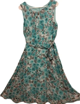 R&K Dress 14 Silky Chiffon Floral Belted Fully Lined Fit And Flare Sleeveless - Image 1 of 4