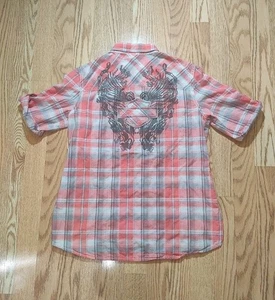  Harley-Davidson Women's Button Up Shirt Plaid Pink Medium Vintage Y2K - Picture 1 of 4