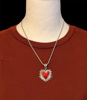 Sacred Heart Necklace,Heart Necklace,Gothic Jewelry, Memento Mori,Burning Heart - Image 1 of 4