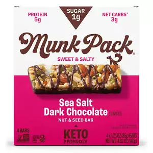 MUNK PACK 1g Sugar Nut & Seed Bars, Sea Salt Dark Chocolate Box, 4 Count, 1.23oz - Picture 1 of 5