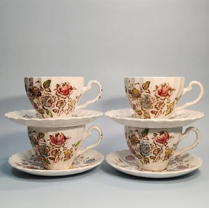 Vintage Johnson Brothers Staffordshire Bouquet Ironstone Teacup/ Saucer Set of 4 - Picture 1 of 9