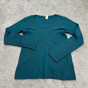 DKNY Jeans Pullover Sweater Womens Large Teal Green V-Neck Knit Cotton Casual - Picture 1 of 14