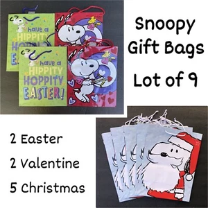 Peanuts Snoopy Lot/9 Gift Bags ~ 13" Christmas Glitter + 9.5" Easter & Valentine - Picture 1 of 15