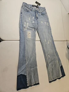 Y2K Express Patch Jeans Bootcut 1/2 Reg Style 1932 Fades Distressed NWT New - Picture 1 of 11