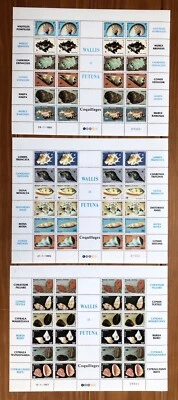 Lot of Three 1980s Wallis et Futuna Stamp Sheets Seashells, Marine Life MNH, OG - Image 1 of 3