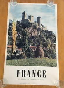 Original VTG FRANCE Travel Poster 39" x 24.5" Pyrenees Le Chateau De Foix RARE - Picture 1 of 6
