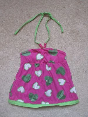 CAMISA SIN MANGAS - Niñas - Justicia - Halter - Corazones Rosa/Verde - Talla 8 Foto 1 de 4