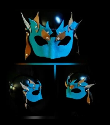 Hand Made Turquoise Suede Renaissance Cosplay Mask - Image 1 of 4
