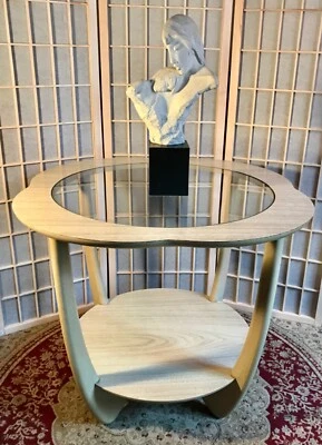 Современный круглый стол середины века из ламината светлый деревянный стеклянный верх  - Изображение 1 из 4