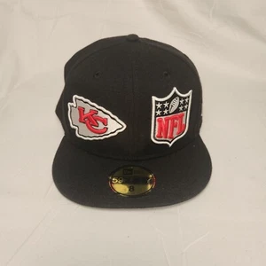 New Era 59Fifty NFL Kansas City Chiefs Black Dual Logo Fitted Hat Size 8 New - Picture 1 of 7