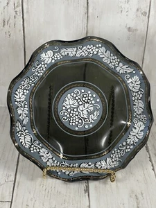 Black & White Decorative Leaf Grapes Plate Art Glass - Picture 1 of 5