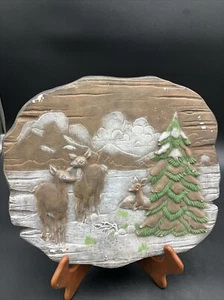 Vintage Macky Molds Hand Painted Ceramic Wall Art Wildlife Deer Tree Scene 1980 - Picture 1 of 9