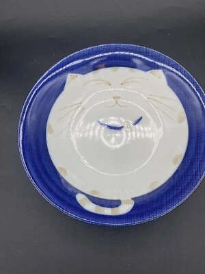 Blue Lucky Smiling Cat 8,5" Sopa Salada Ramen Tigela Maneki Neko Porcelana Japão - Imagem 1 de 4