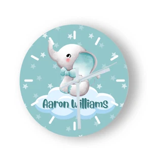 PERSONALISIERTE Baby Junge Elefant Wanduhr zeitloses Andenken für süße Erinnerungen  - Bild 1 von 8