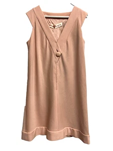 Vintage Pauline Trigere Dress Wool Midi Length Sleeveless Pink 19.5" Waist - Picture 1 of 11