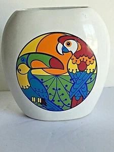 Bahias De Huatulco Mexico 4.75"Tall Ceramic Vase Toucan Parrot Design 5.25"W - Imagen 1 de 10