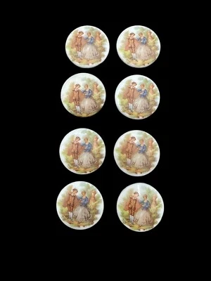 VTG Porcelain Glass Round Cameo Cabochons 8 Pcs Couple Courting Jewelry Making - Image 1 of 4