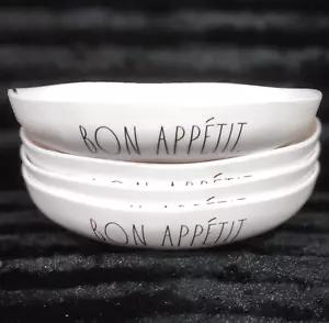 4 Rae Dunn BON APPETIT Melamine 9” Dinner Bowls Off White Black Pasta Salad Pool - Picture 1 of 10