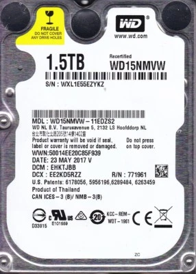 WD15NMVW-11EDZS2  dcm: EHKTJBB s/n: WXL1..  WD 1.5TB 2.5"   USB 3.0  B15-3 - Image 1 of 3