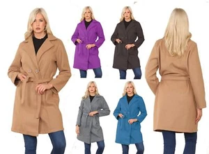 Womens Long Belted Coat New Ladies Italian Long Sleeves Button Coats Size 8-16 - Picture 1 of 7