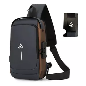 Anti-Theft Men's Sling Crossbody Bag Chest Shoulder Messenger Backpack USB Port - Picture 1 of 26