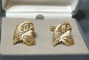 Hawk Head Rhinestone Eyes Gold Tone Cufflinks - Picture 1 of 2