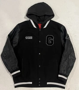 Guess Men's Kendrick Varsity Bomber Jacket Black Sz Large Suede Los Angeles - Picture 1 of 10