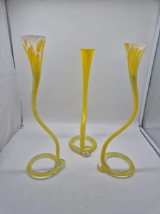 3x Design Deko Vase Glasvase Blumenvase gelb-weiß - Bild 1 von 13