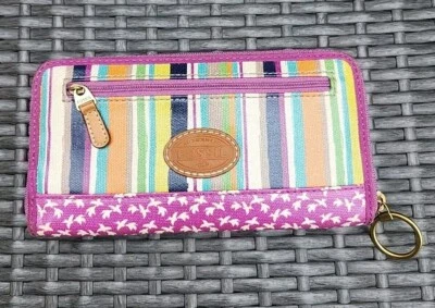 Cartera Fossil Llave Cremallera Bolso sin asas Lona Recubierta Rayas Brillantes Llavero Talla Completa  Foto 1 de 4