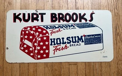 Rare 1950's Vintage Kurt Brooks Holsum Fresh Bread Double Sided 30" Metal Sign - Image 1 of 3